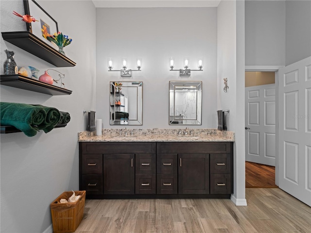 bathroom with vanity and hardwood / wood-style flooring