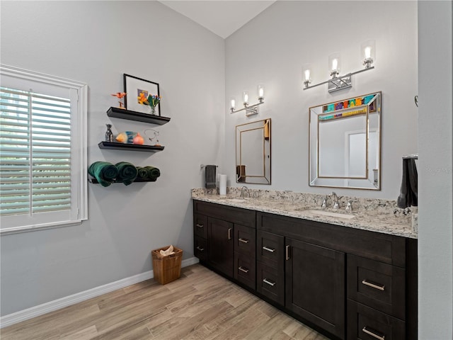 bathroom featuring vanity and hardwood / wood-style flooring