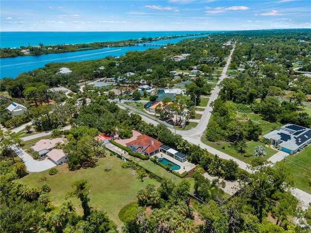 aerial view featuring a water view