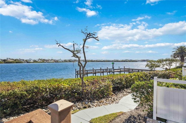 view of water feature featuring a dock