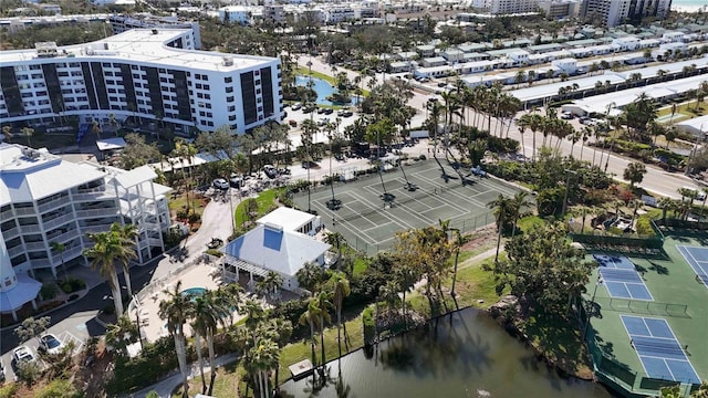 aerial view featuring a water view