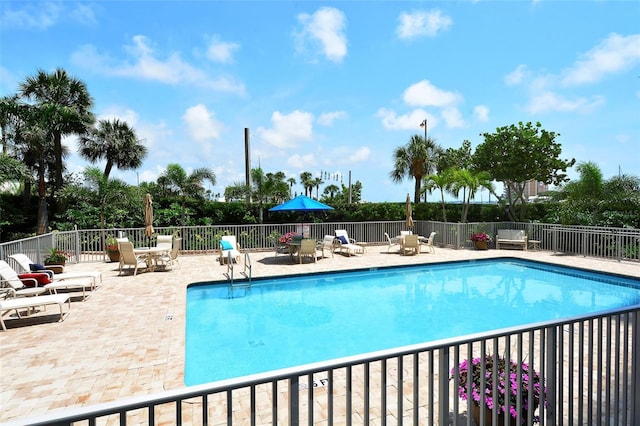 view of swimming pool with a patio