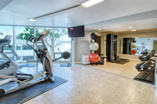 exercise room with expansive windows