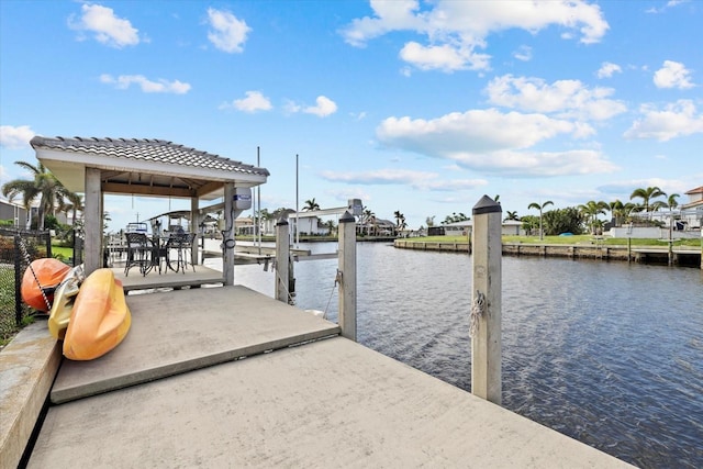 dock area featuring a water view