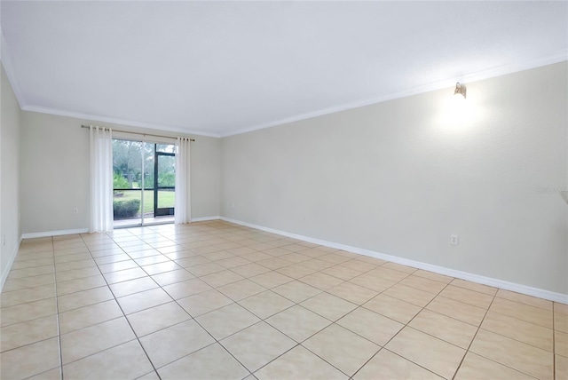 unfurnished room with light tile patterned flooring and ornamental molding