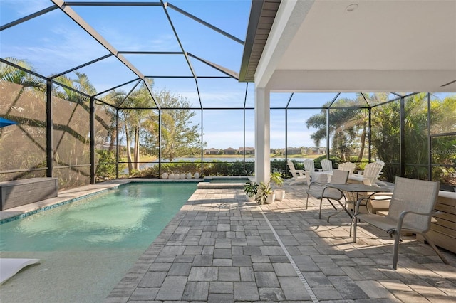 view of pool featuring a lanai and a patio area