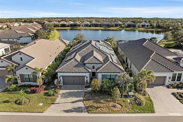 aerial view with a water view