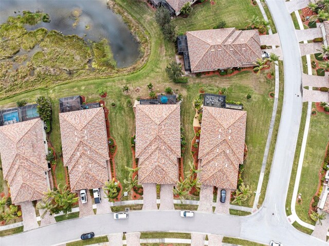 aerial view featuring a water view