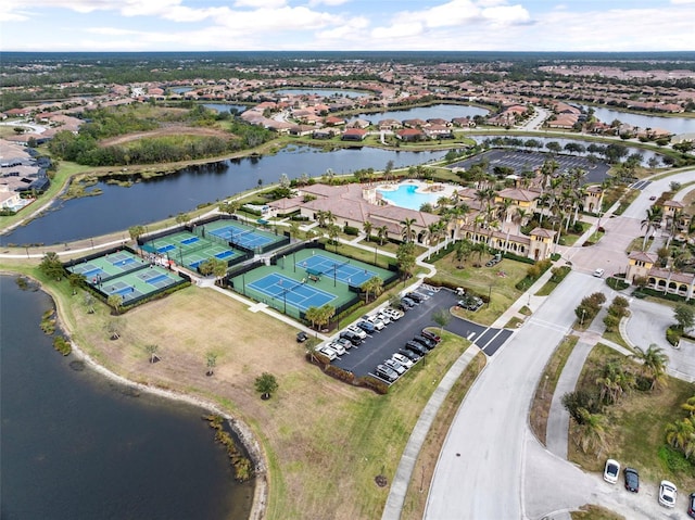 aerial view with a water view