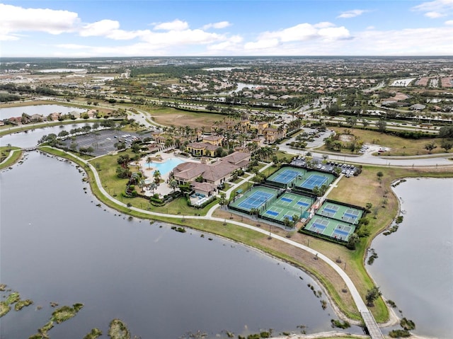 aerial view with a water view