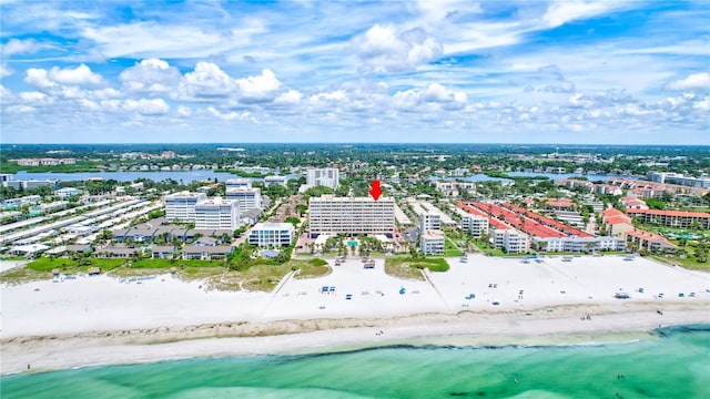 aerial view with a beach view and a water view