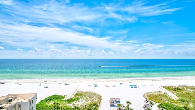 property view of water featuring a beach view