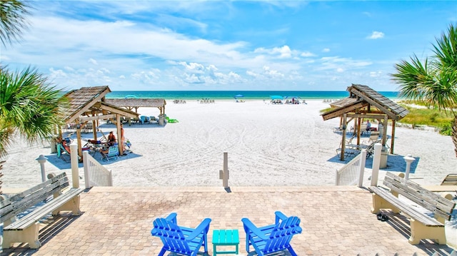 view of water feature featuring a beach view