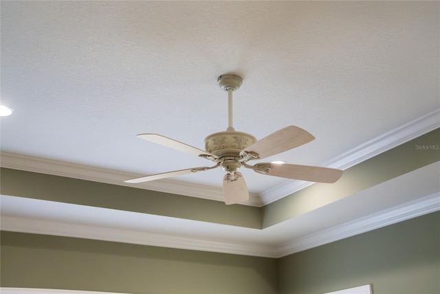 details featuring ceiling fan and ornamental molding