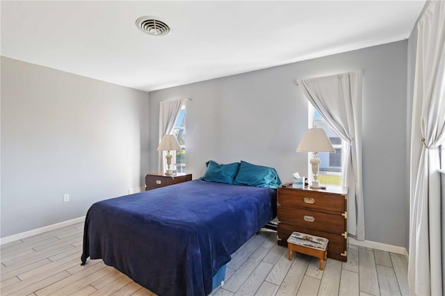 bedroom with light hardwood / wood-style flooring