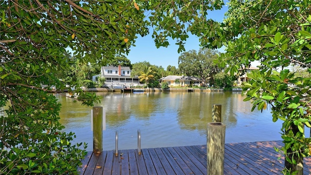 dock area with a water view