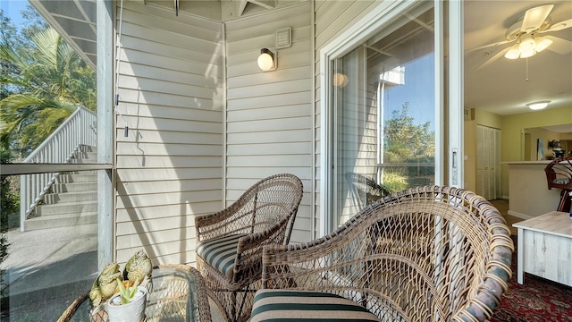 balcony with ceiling fan