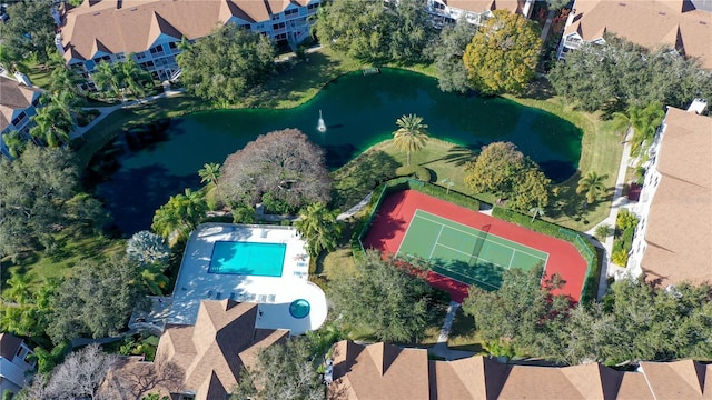 bird's eye view featuring a water view