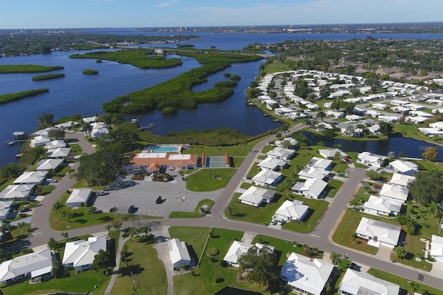 aerial view with a water view