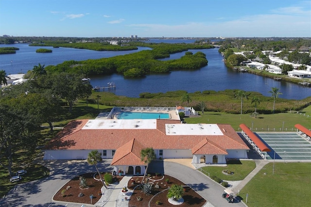 aerial view with a water view