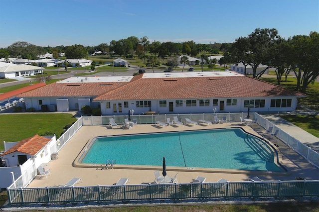 view of swimming pool featuring a patio area