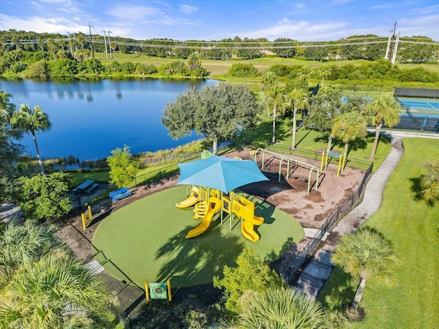 aerial view with a water view