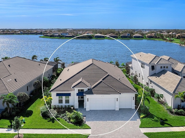 aerial view with a water view