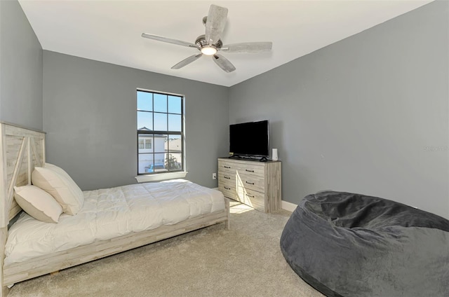 bedroom featuring carpet flooring and ceiling fan