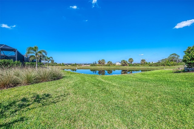 view of yard with a water view