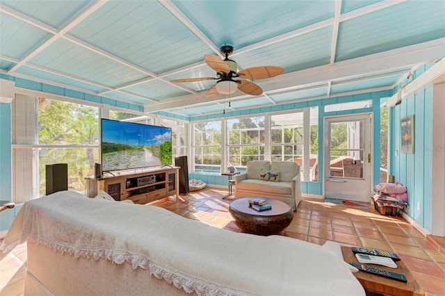 sunroom / solarium with ceiling fan