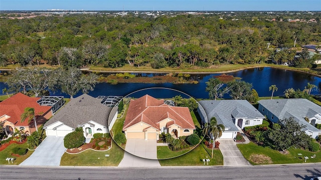 bird's eye view featuring a water view