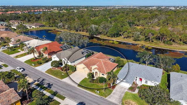 bird's eye view featuring a water view