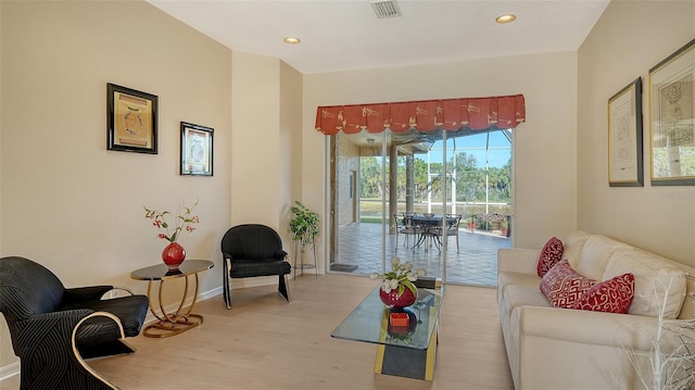 living room with light wood-type flooring