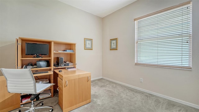 view of carpeted home office