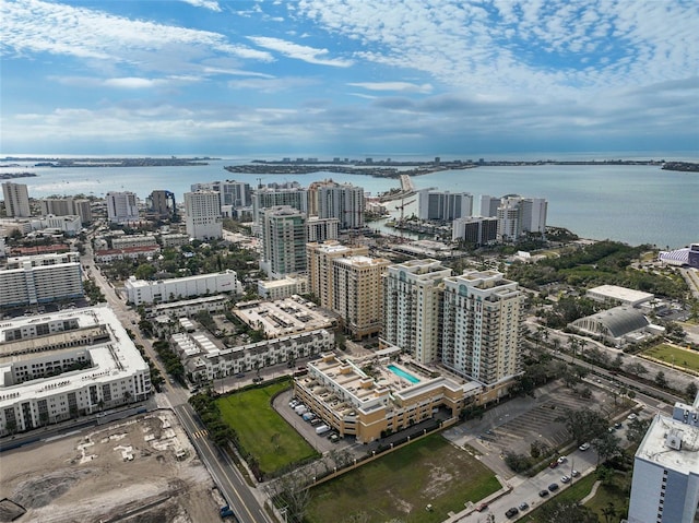 aerial view with a water view