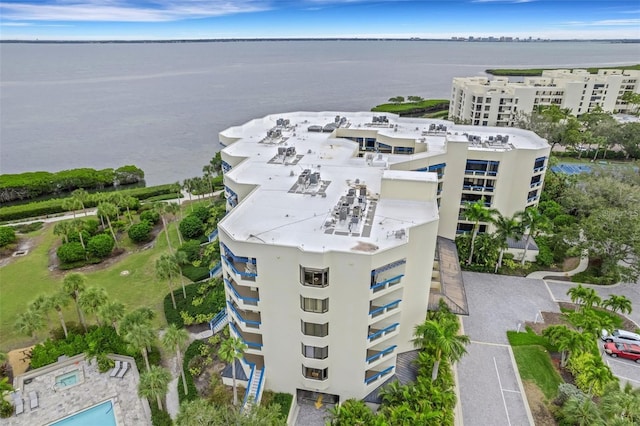 aerial view with a water view