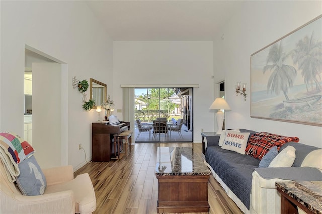 living room featuring a high ceiling