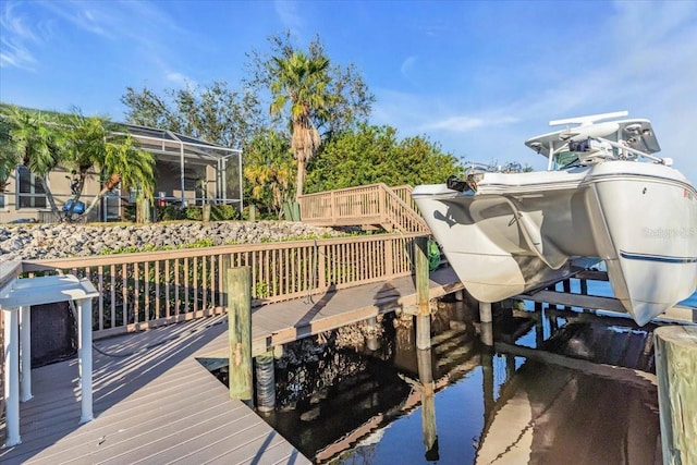 dock area with a lanai