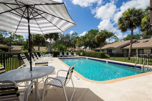 view of swimming pool with a patio