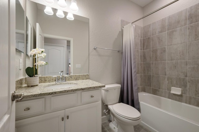 full bathroom featuring vanity, toilet, and shower / bath combo with shower curtain