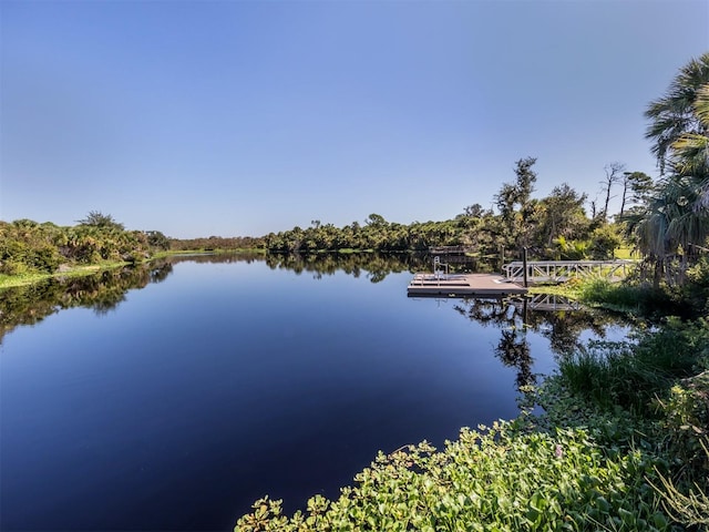 water view featuring a dock