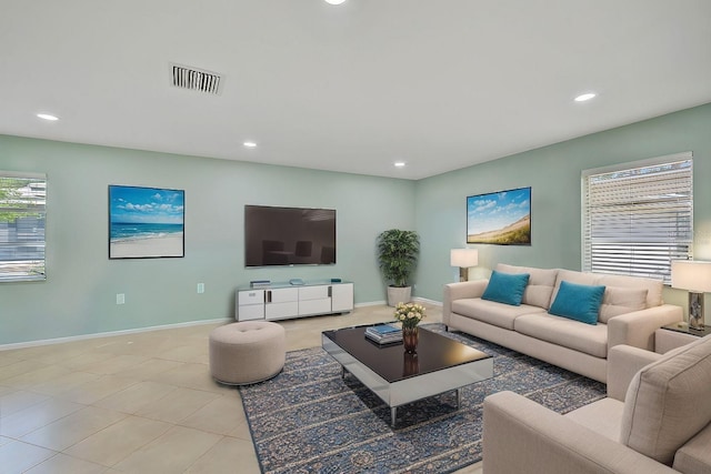 view of tiled living room