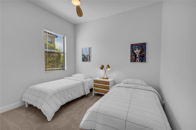 bedroom featuring carpet flooring and ceiling fan