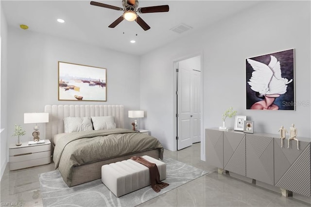 bedroom featuring ceiling fan