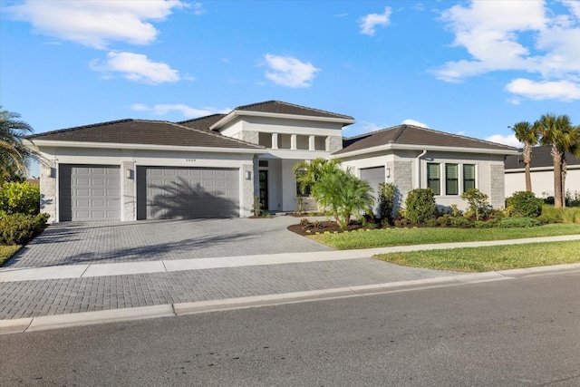 prairie-style home with a garage