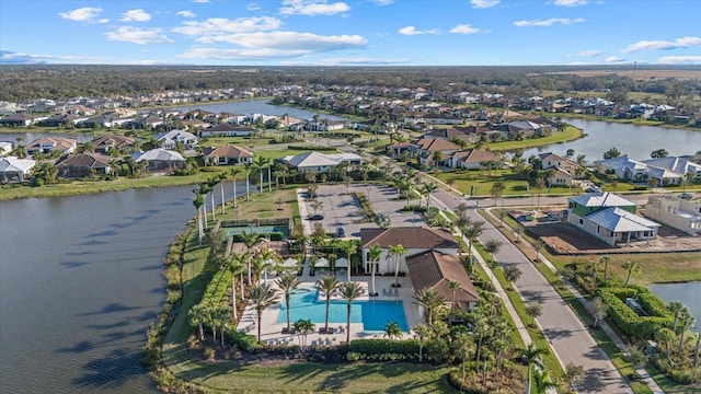 aerial view with a water view