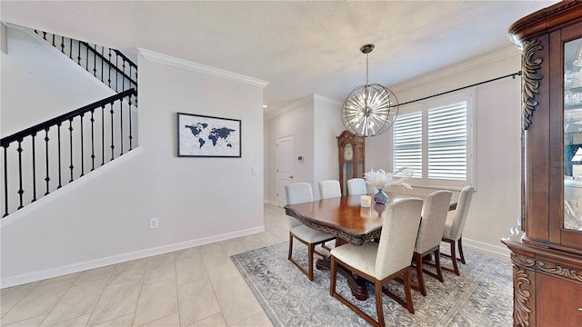 dining room with a chandelier and ornamental molding