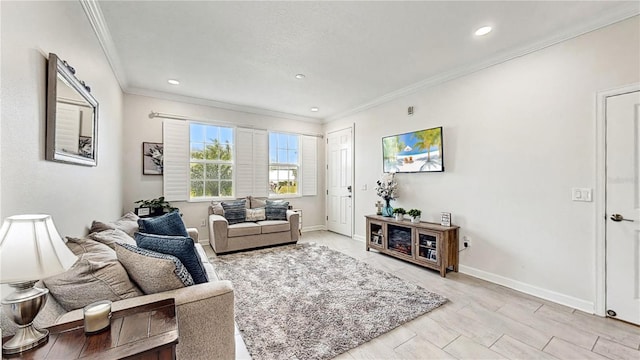 living room featuring ornamental molding