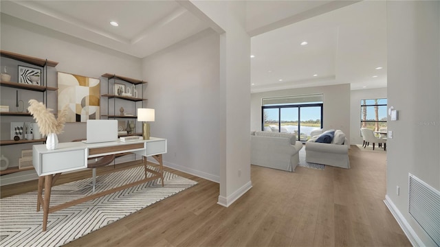 office area with light wood-type flooring