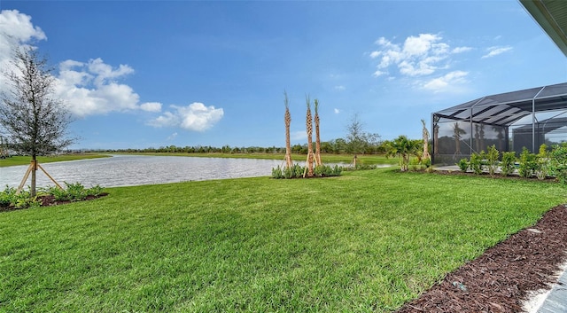 view of yard with a water view